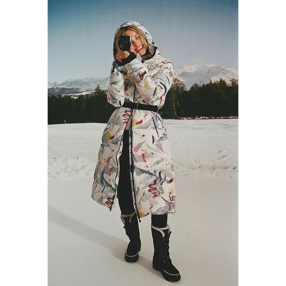 Sweaty Betty Nimbus Puffer Coat Women's Small White Mountain Print Ski Longline